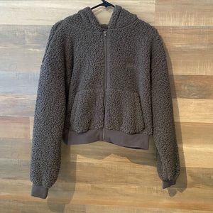 SKIMS cropped full zip up fleece hoodie